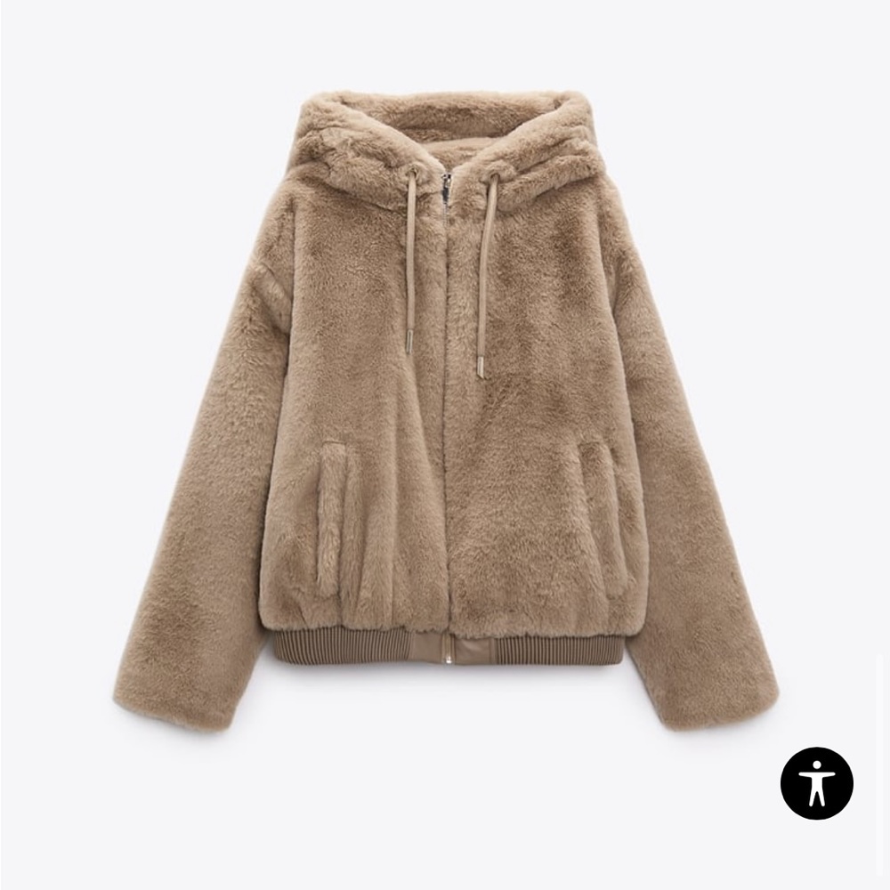 NWT Zara faux fur hooded jacket